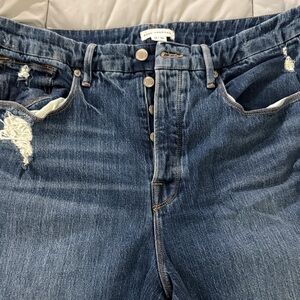 Good American Medium Blue Distressed Boyfriend Jeans